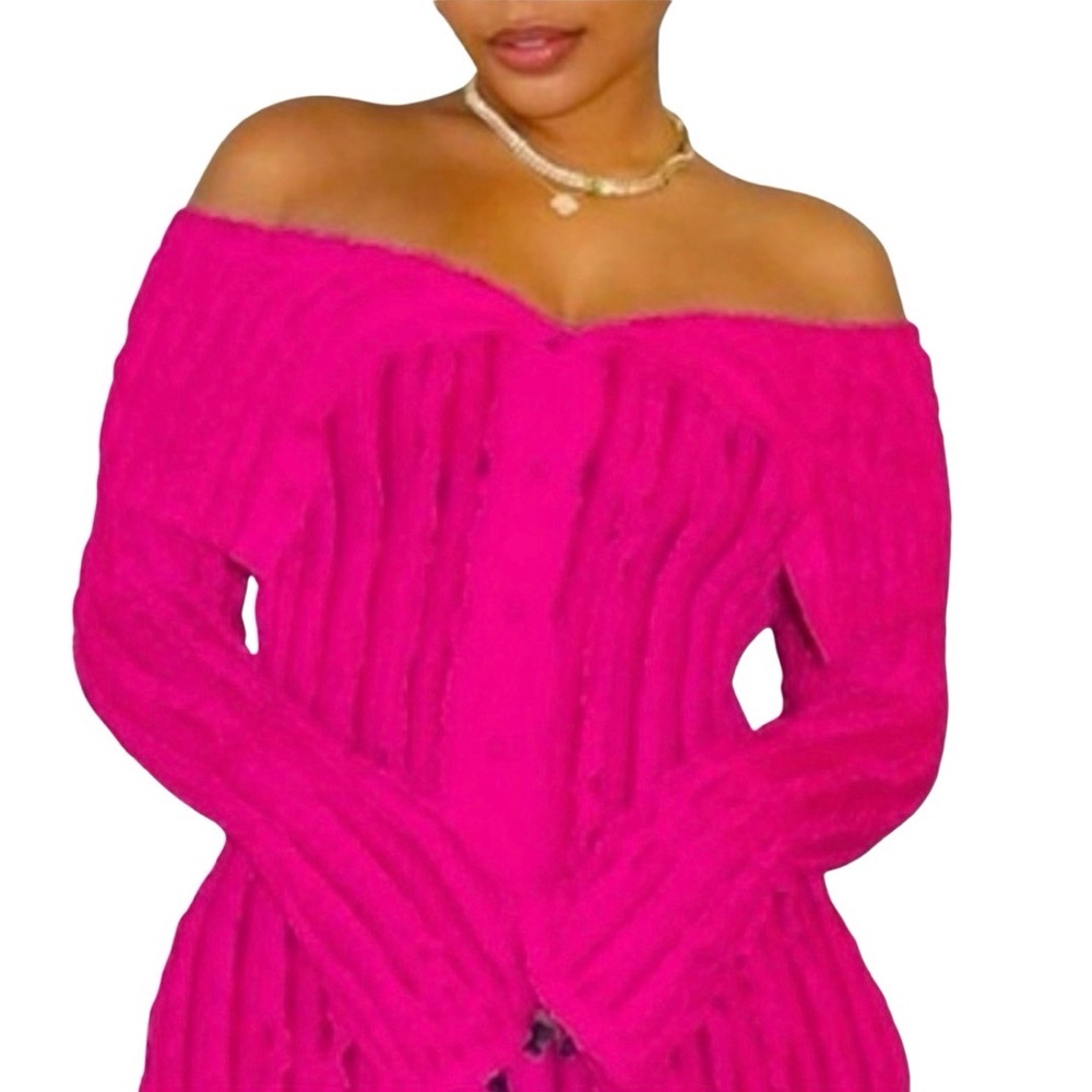 DRESS: Hot Pink Sheer Off Shoulder Ruffle Dress, NWOT - Picture 4 of 7
